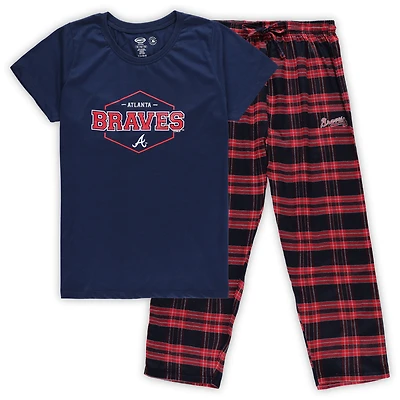 Women's Concepts Sport Navy/Red Atlanta Braves Plus Size Badge Sleep Set