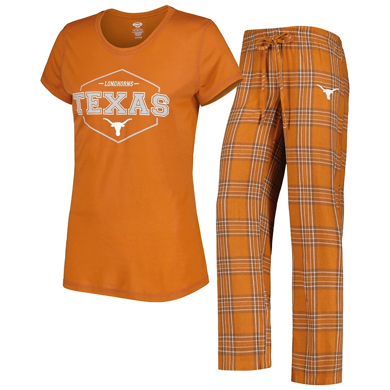 Women's Concepts Sport Texas Orange/White Texas Longhorns Badge Top & Flannel Pants Sleep Set