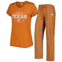 Women's Concepts Sport Texas Orange/White Texas Longhorns Badge Top & Flannel Pants Sleep Set