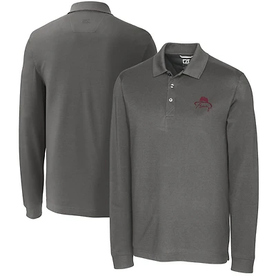 Men's Cutter & Buck Bobby Bowden Gray Florida State Seminoles Big & Tall Advantage Tri-Blend Pique Long Sleeve Polo