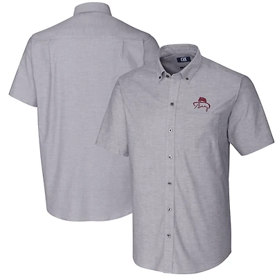 Men's Cutter & Buck Bobby Bowden Charcoal Florida State Seminoles Big & Tall Oxford Stretch Button-Down Short Sleeve Shirt