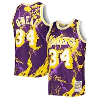 Men's Mitchell & Ness Shaquille O'Neal Purple Los Angeles Lakers 1996/97 Hardwood Classics Marble Swingman Jersey