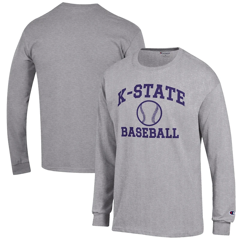 Men's Champion Gray Kansas State Wildcats Baseball Icon Long Sleeve T-Shirt