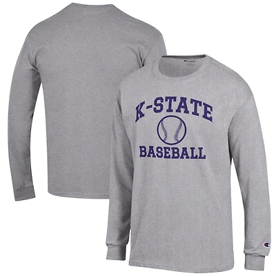 Men's Champion Gray Kansas State Wildcats Baseball Icon Long Sleeve T-Shirt