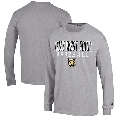 Men's Champion Gray Army Black Knights Baseball Stack Long Sleeve T-Shirt