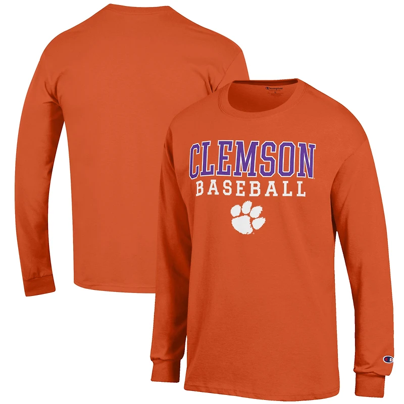 Men's Champion Orange Clemson Tigers Baseball Stack Long Sleeve T-Shirt