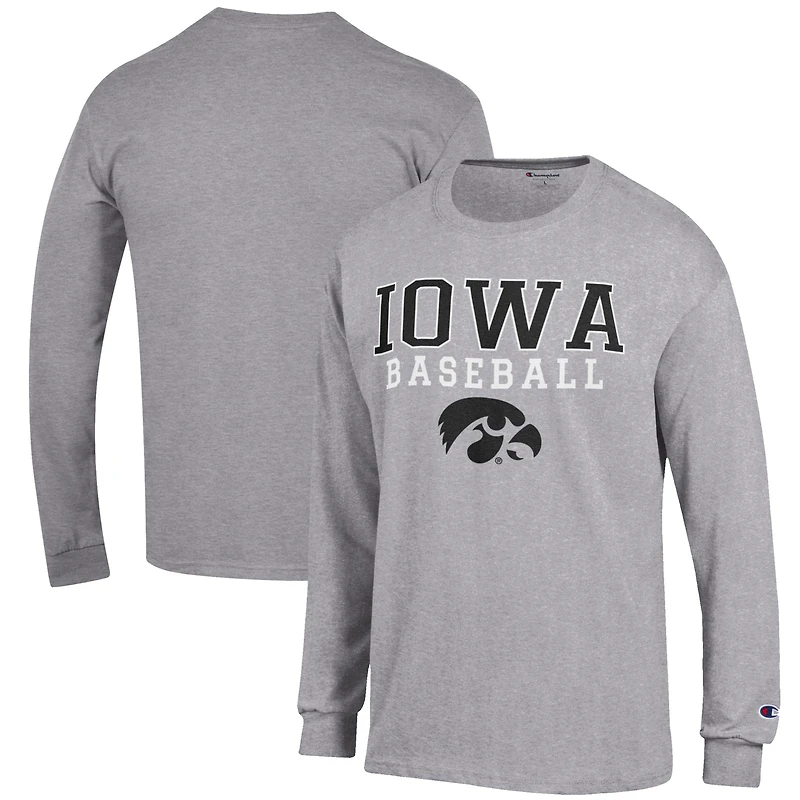 Men's Champion Gray Iowa Hawkeyes Baseball Stack Long Sleeve T-Shirt