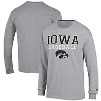 Men's Champion Gray Iowa Hawkeyes Baseball Stack Long Sleeve T-Shirt
