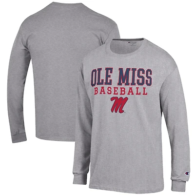 Men's Champion Gray Ole Miss Rebels Baseball Stack Long Sleeve T-Shirt