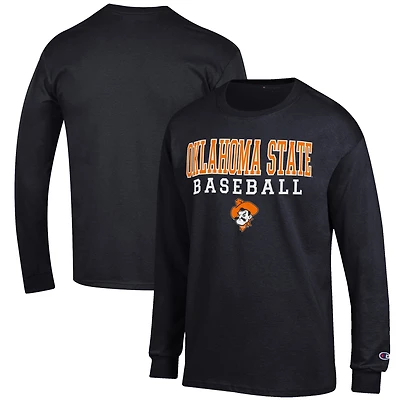 Men's Champion Black Oklahoma State Cowboys Baseball Stack Long Sleeve T-Shirt