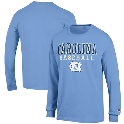 Men's Champion Carolina Blue North Carolina Tar Heels Baseball Stack Long Sleeve T-Shirt
