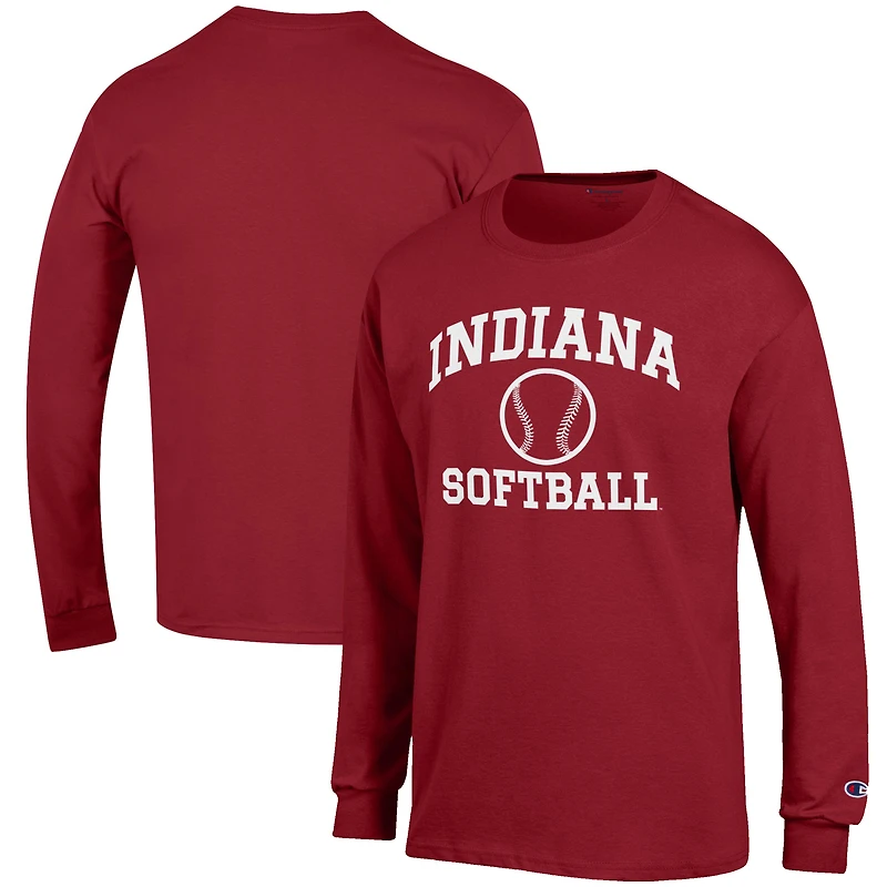Men's Champion Crimson Indiana Hoosiers Softball Icon Long Sleeve T-Shirt
