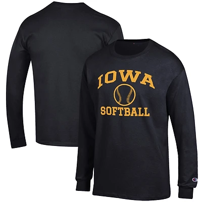 Men's Champion Black Iowa Hawkeyes Softball Icon Long Sleeve T-Shirt