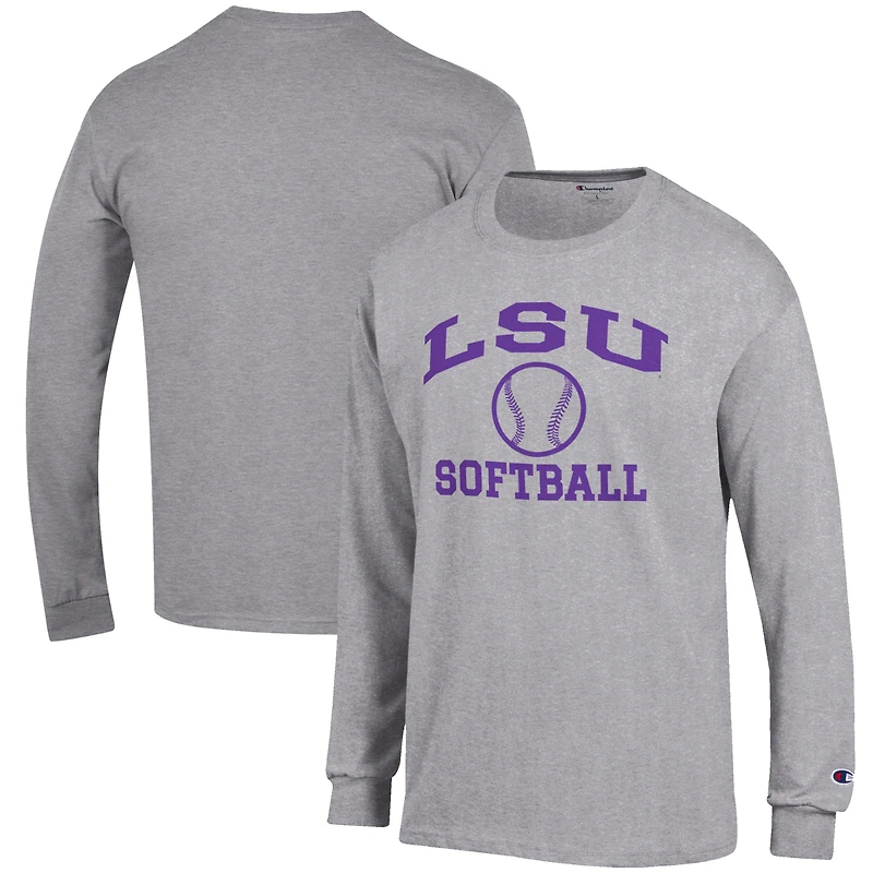 Men's Champion Gray LSU Tigers Softball Icon Long Sleeve T-Shirt