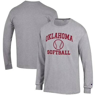 Men's Champion Gray Oklahoma Sooners Softball Icon Long Sleeve T-Shirt