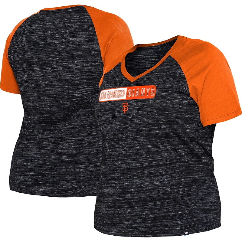Women's New Era Black San Francisco Giants Plus Size Space Dye Raglan V-Neck T-Shirt