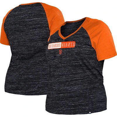 Women's New Era Black San Francisco Giants Plus Size Space Dye Raglan V-Neck T-Shirt