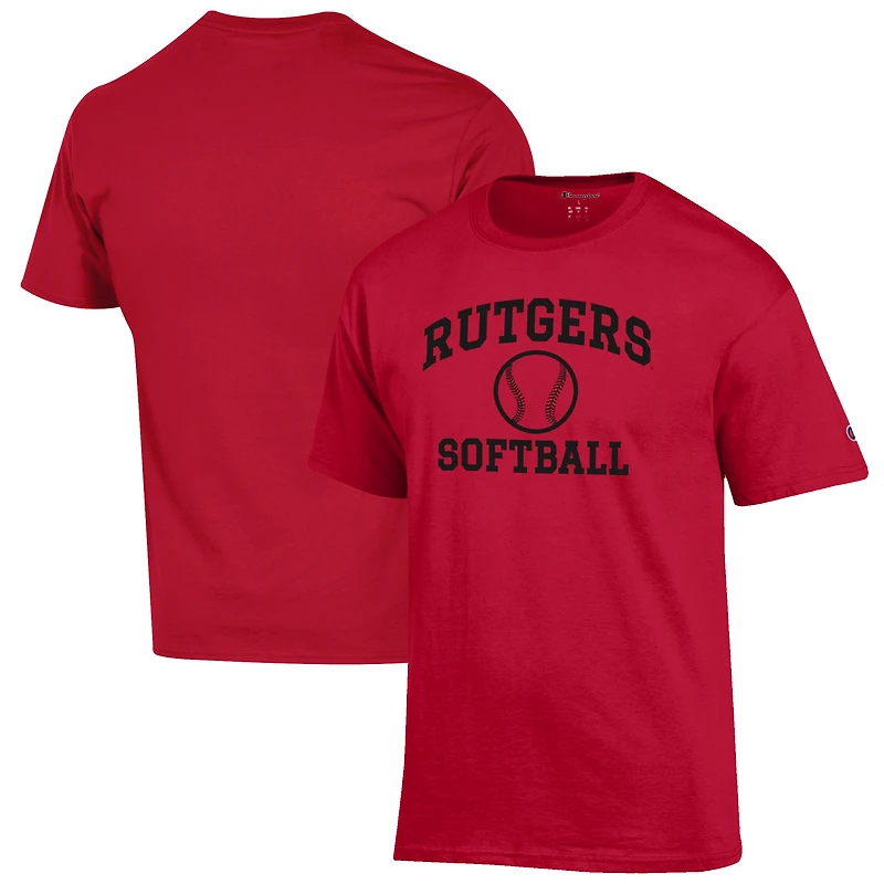 Men's Champion Scarlet Rutgers Scarlet Knights Softball Icon T-Shirt