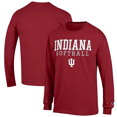 Men's Champion Crimson Indiana Hoosiers Softball Stack Long Sleeve T-Shirt