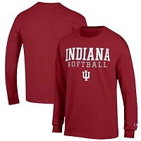 Men's Champion Crimson Indiana Hoosiers Softball Stack Long Sleeve T-Shirt