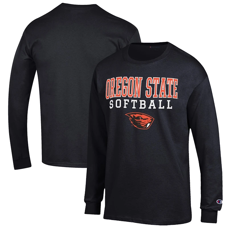 Men's Champion Black Oregon State Beavers Softball Stack Long Sleeve T-Shirt