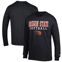 Men's Champion Black Oregon State Beavers Softball Stack Long Sleeve T-Shirt
