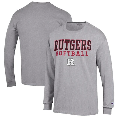 Men's Champion Gray Rutgers Scarlet Knights Softball Stack Long Sleeve T-Shirt