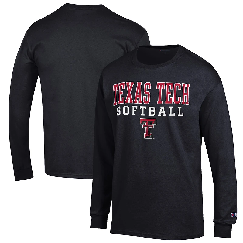 Men's Champion Black Texas Tech Red Raiders Softball Stack Long Sleeve T-Shirt