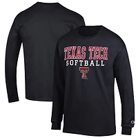 Men's Champion Black Texas Tech Red Raiders Softball Stack Long Sleeve T-Shirt