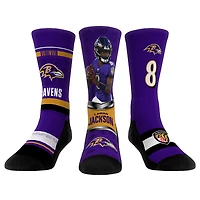 Youth Rock Em Socks Lamar Jackson Baltimore Ravens 3-Pack Crew Socks Set