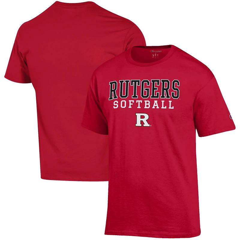Men's Champion Scarlet Rutgers Scarlet Knights Softball Stack T-Shirt