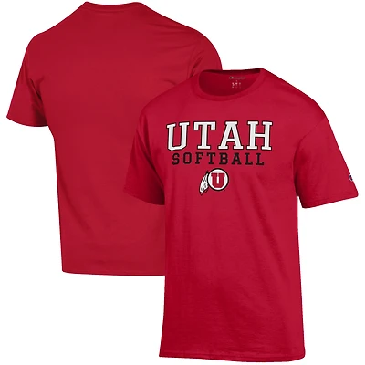 Men's Champion Red Utah Utes Softball Stack T-Shirt