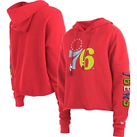 Women's New Era Red Philadelphia 76ers Color Pack Cropped Top Pullover Hoodie