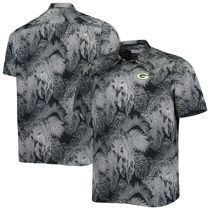 Men's Tommy Bahama Black Green Bay Packers Big & Tall Bahama Coast Luminescent Fronds Camp IslandZone Button-Up Shirt