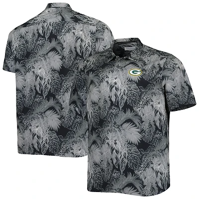 Men's Tommy Bahama Black Green Bay Packers Big & Tall Bahama Coast Luminescent Fronds Camp IslandZone Button-Up Shirt