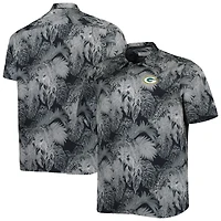 Men's Tommy Bahama Black Green Bay Packers Big & Tall Bahama Coast Luminescent Fronds Camp IslandZone Button-Up Shirt