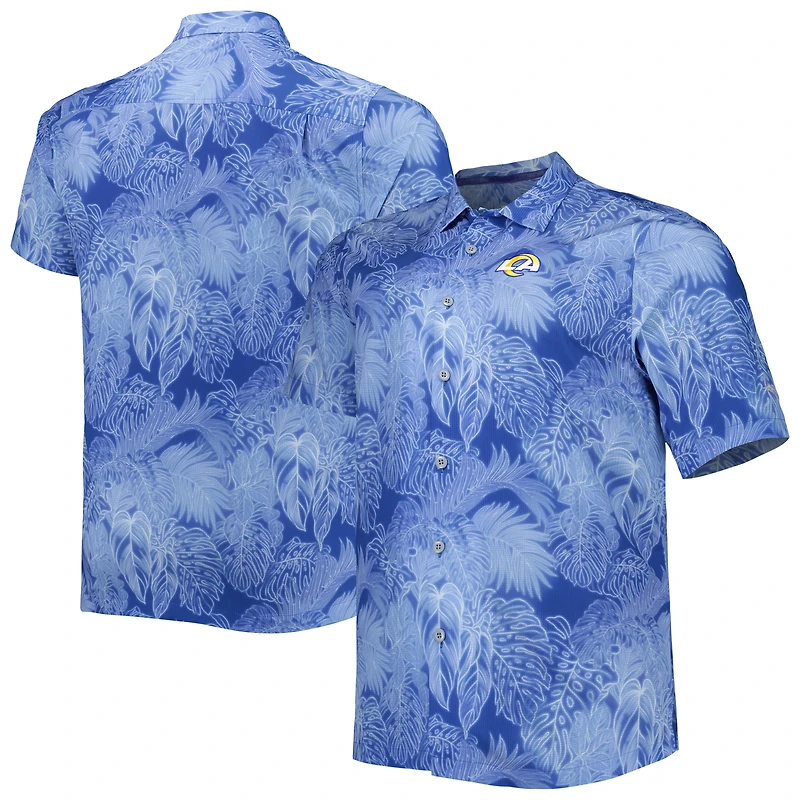 Men's Tommy Bahama Royal Los Angeles Rams Big & Tall Bahama Coast Luminescent Fronds Camp IslandZone Button-Up Shirt