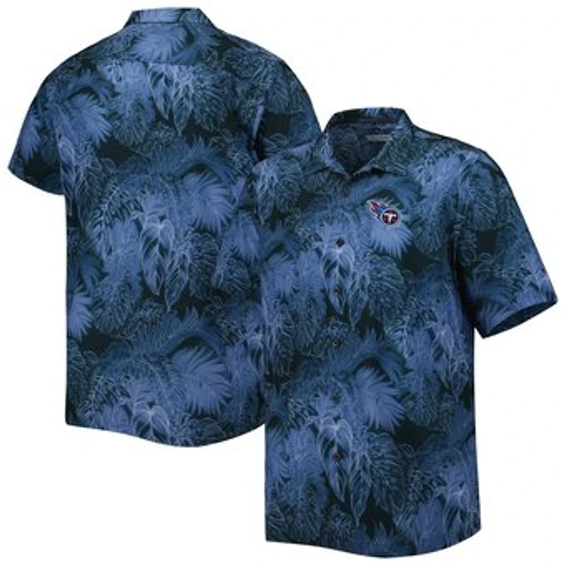 Men's Tommy Bahama Navy Tennessee Titans Big & Tall Bahama Coast Luminescent Fronds Camp IslandZone Button-Up Shirt