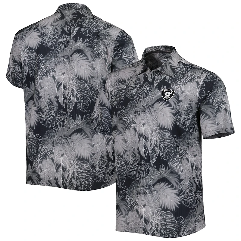 Men's Tommy Bahama Black Las Vegas Raiders Coast Luminescent Fronds Camp IslandZone Button-Up Shirt