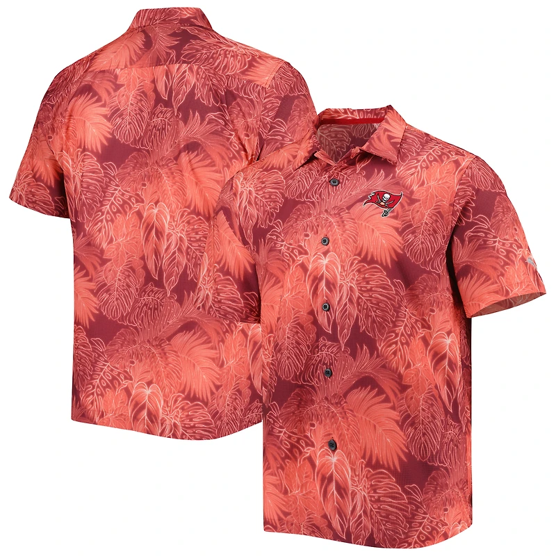 Men's Tommy Bahama Red Tampa Bay Buccaneers Coast Luminescent Fronds Camp IslandZone Button-Up Shirt