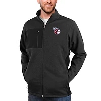 Men's Antigua Heathered Black Cleveland Guardians Course Full-Zip Jacket