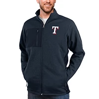 Men's Antigua Heathered Navy Texas Rangers Course Full-Zip Jacket