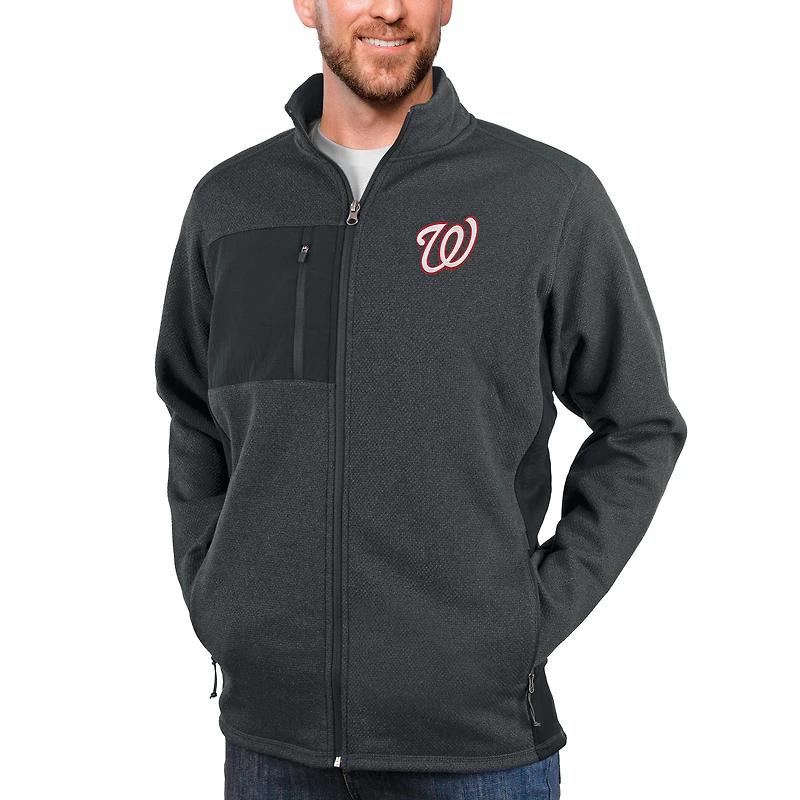 Men's Antigua Heathered Charcoal Washington Nationals Course Full-Zip Jacket