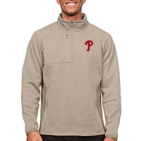 Men's Antigua Oatmeal Philadelphia Phillies Course Quarter-Zip Pullover Top