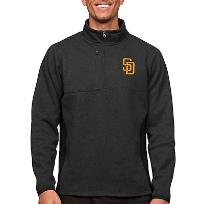 Men's Antigua Heathered Black San Diego Padres Course Quarter-Zip Pullover Top