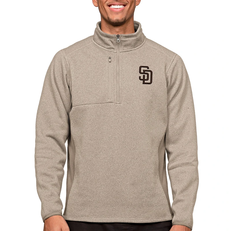 Men's Antigua Oatmeal San Diego Padres Course Quarter-Zip Pullover Top