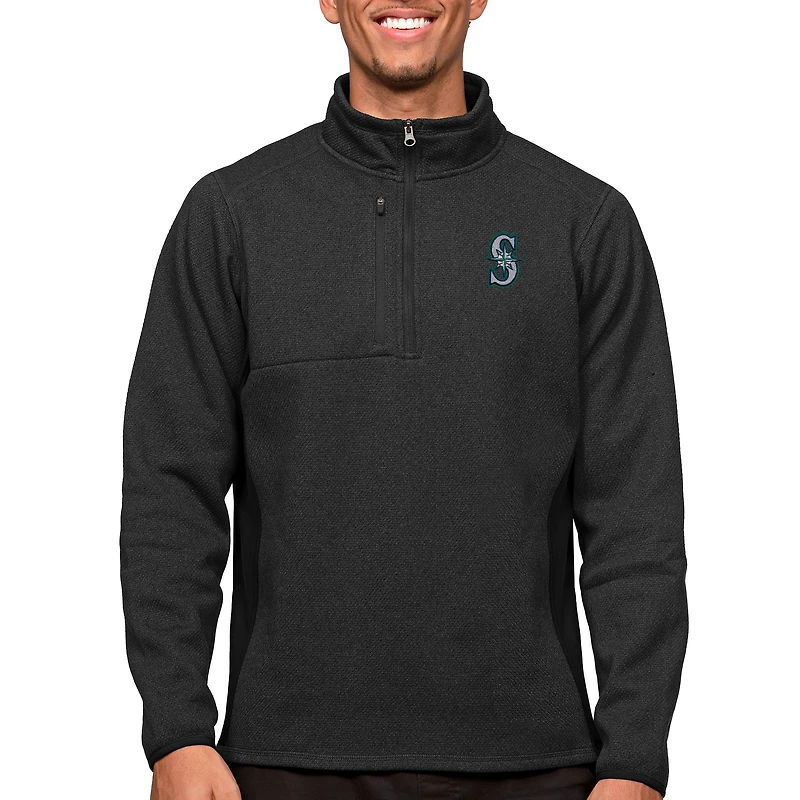 Men's Antigua Heathered Black Seattle Mariners Course Quarter-Zip Pullover Top