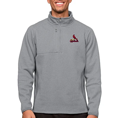Men's Antigua Heathered Gray St. Louis Cardinals Course Quarter-Zip Pullover Top