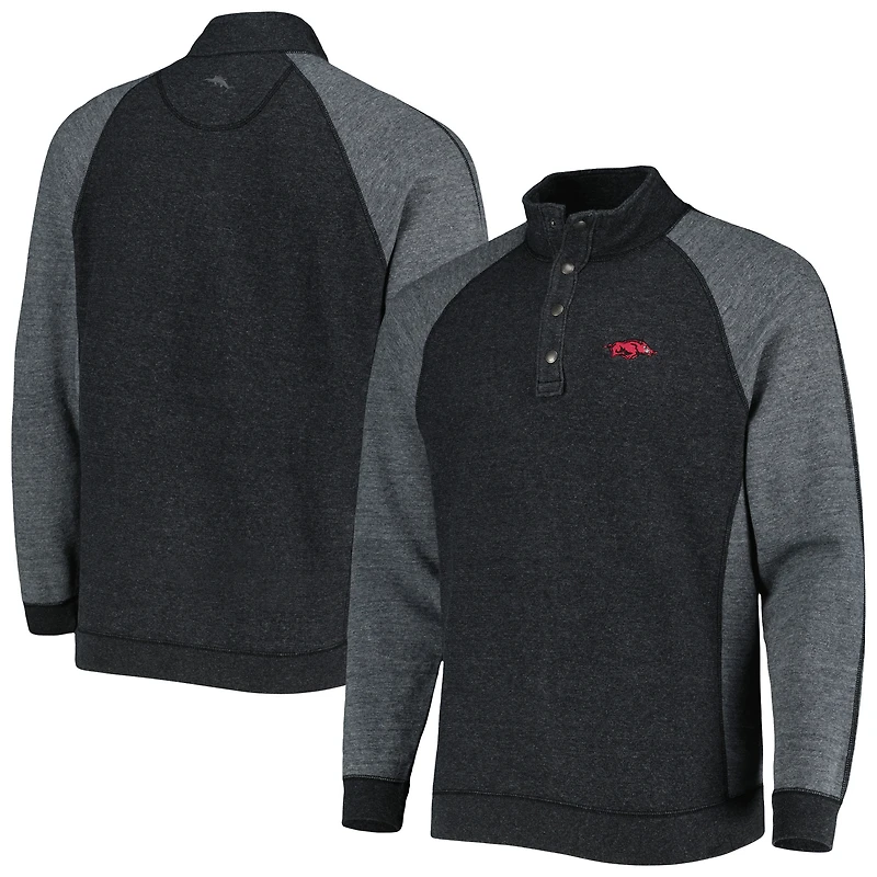 Men's Tommy Bahama Black Arkansas Razorbacks Sport Scrimmage Snap Mock Neck Raglan Button-Up Jacket