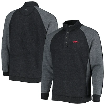 Men's Tommy Bahama Black Arkansas Razorbacks Sport Scrimmage Snap Mock Neck Raglan Button-Up Jacket